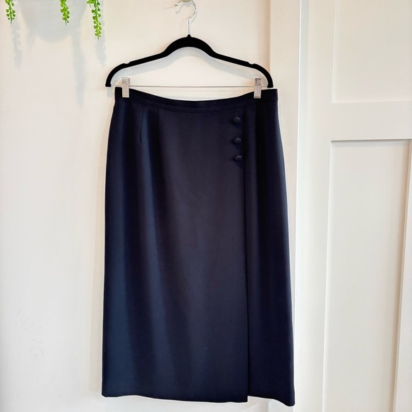 Kasper & Company A.S.L. Vintage Women's Black Wrap Pencil Skirt Button Detail 16 - Picture 1 of 10